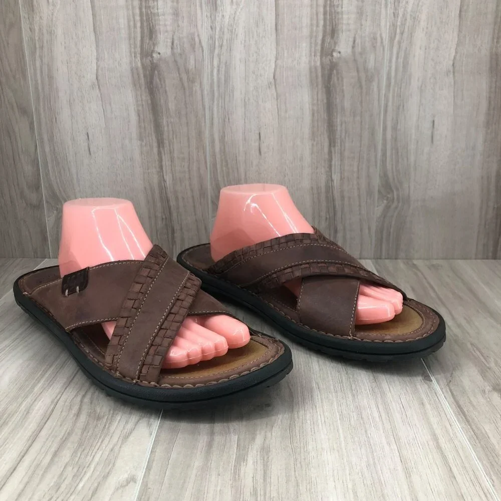Johnston & Murphy JM Sandals Mens 10M Brown Leather Slip On Shoes